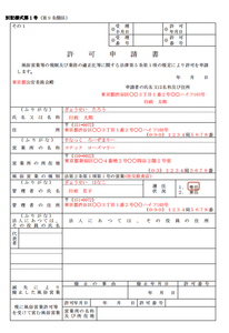 風俗営業キャバクラ１号申請書の記載例